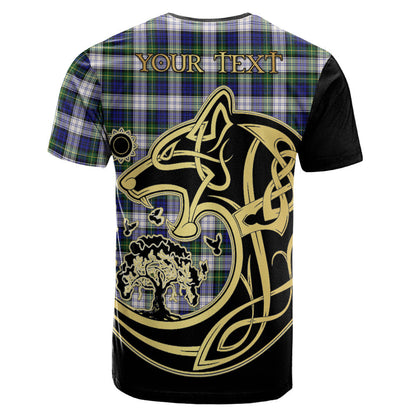 Printivon Gordon Dress Modern Crest Celtic Wolf Tartan T Shirt Custom Your Text