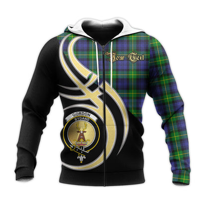 Printivon Gordon Modern Clan Believe In Me Crest Tartan Knitted Hoodie Custom Your Text