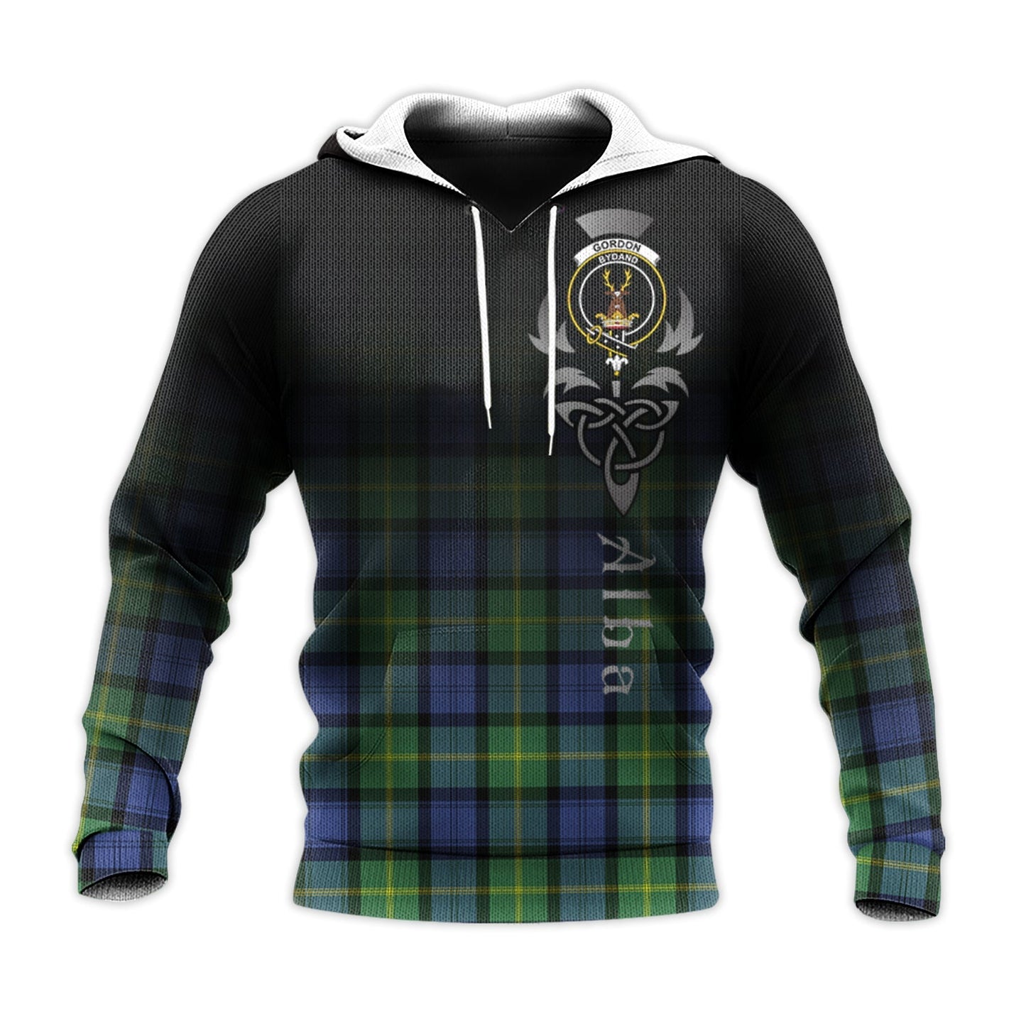 Printivon Gordon Old Ancient Tartan Crest Alba Celtic Hoodie