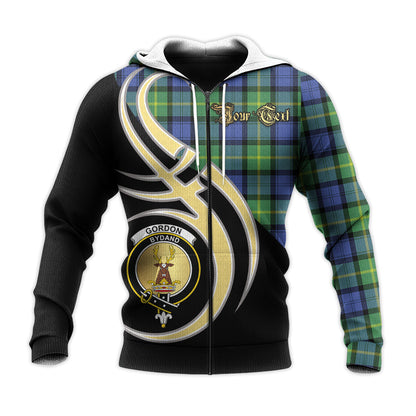 Printivon Gordon Old Ancient Clan Believe In Me Crest Tartan Knitted Hoodie Custom Your Text