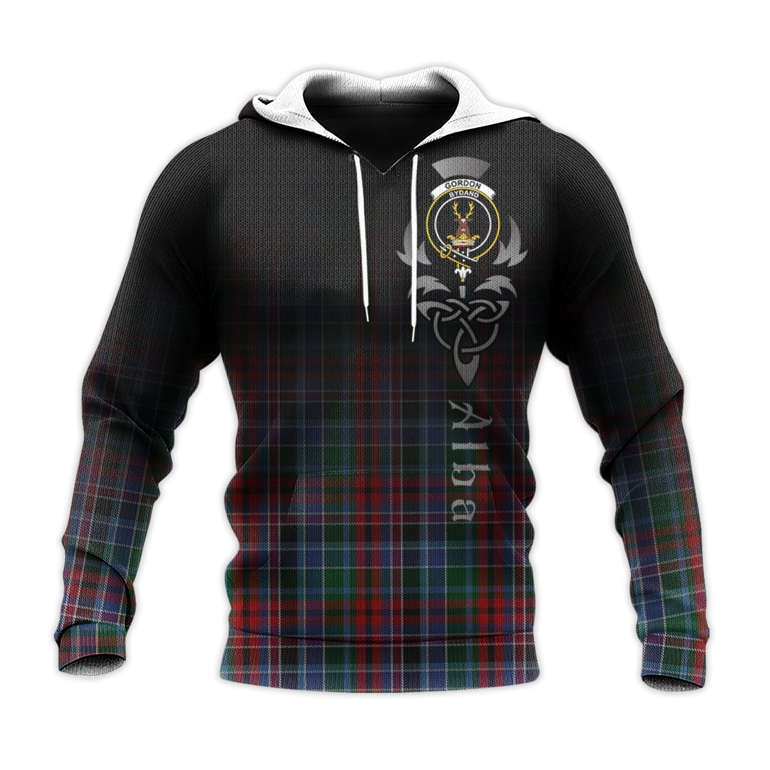 Printivon Gordon Red Tartan Crest Alba Celtic Hoodie