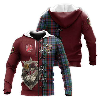 Printivon Gordon Red Tartan Hoodie Lion Rampant And Celtic Thistle Style