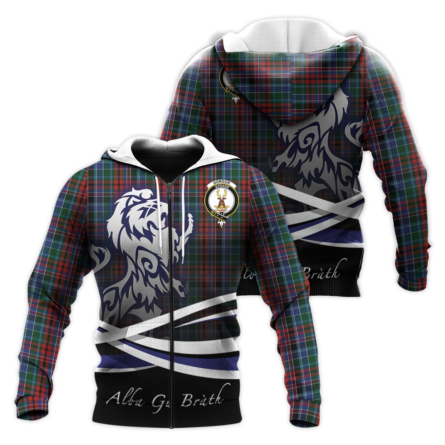 Printivon Gordon Red Tartan Scottish Lion Hoodie