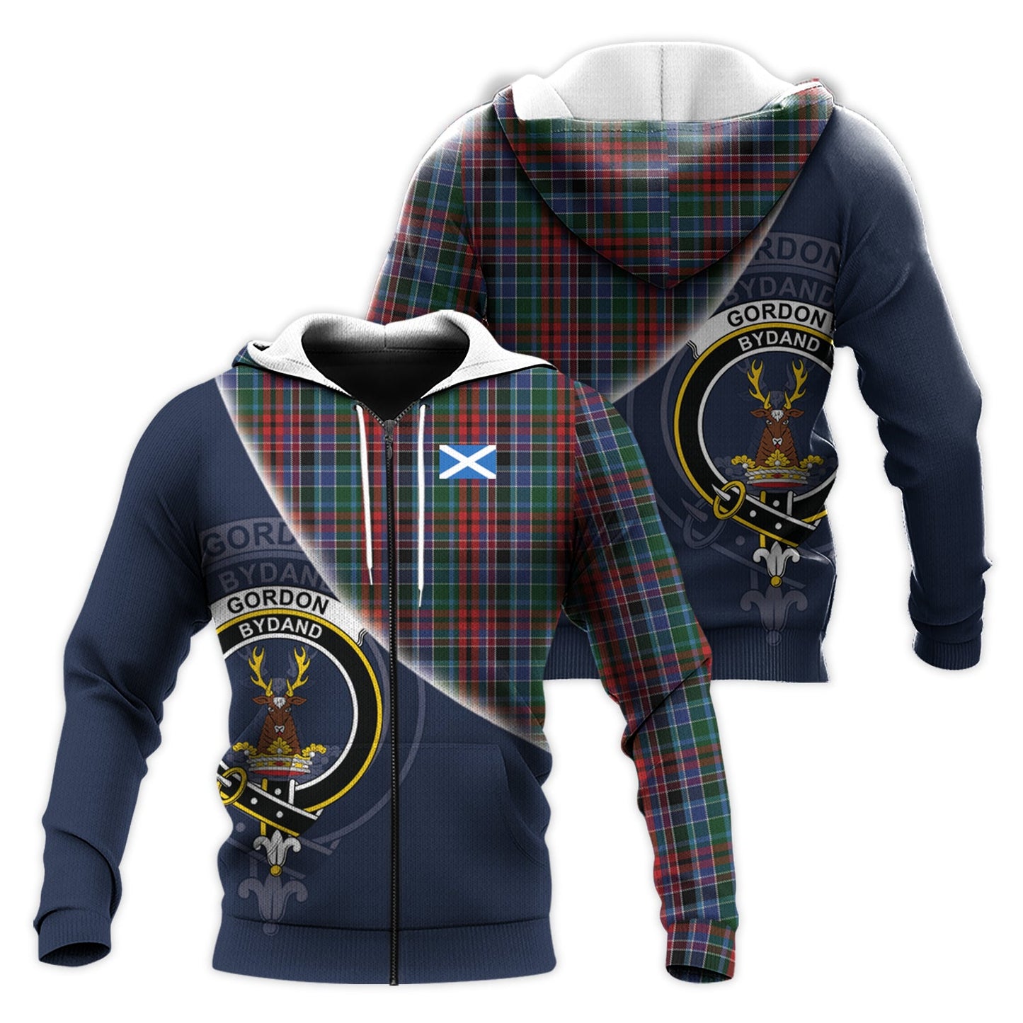Printivon Gordon Red Tartan Scottish Crest Hoodie