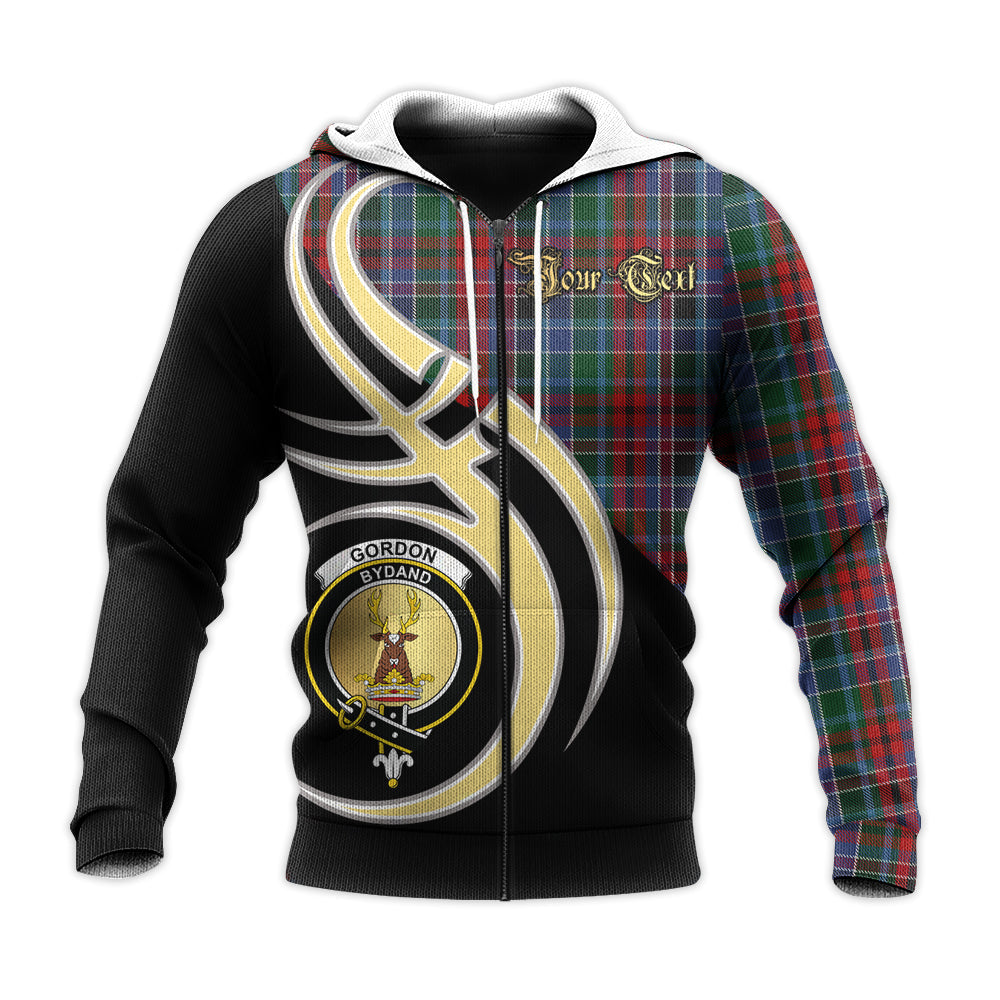 Printivon Gordon Red Clan Believe In Me Crest Tartan Knitted Hoodie Custom Your Text