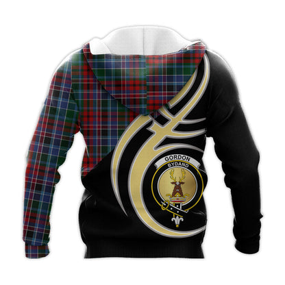 Printivon Gordon Red Clan Believe In Me Crest Tartan Knitted Hoodie Custom Your Text
