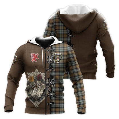 Printivon Gordon Weathered Tartan Hoodie Lion Rampant And Celtic Thistle Style