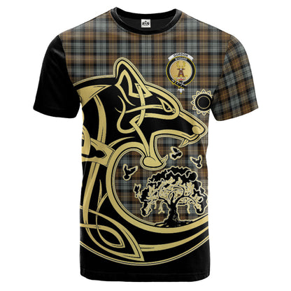 Printivon Gordon Weathered Crest Celtic Wolf Tartan T Shirt Custom Your Text