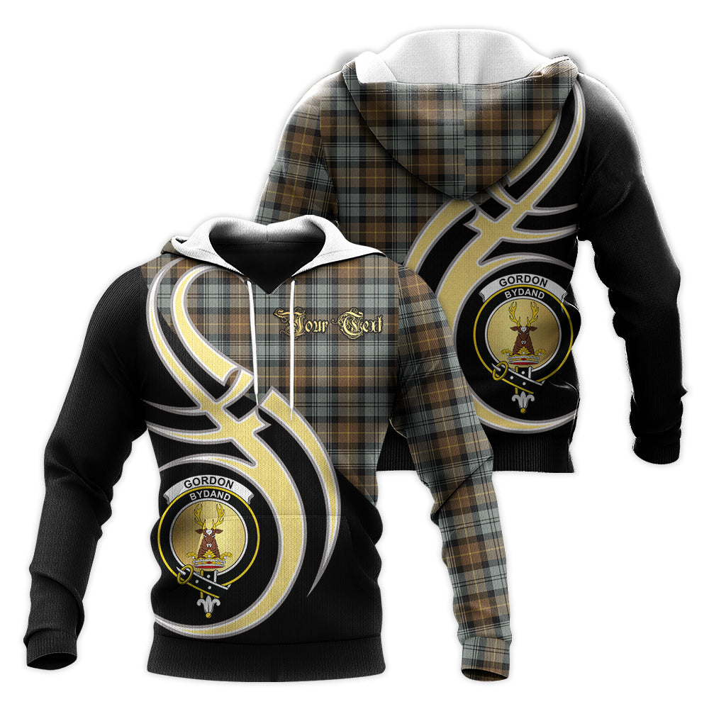 Printivon Gordon Weathered Clan Believe In Me Crest Tartan Knitted Hoodie Custom Your Text