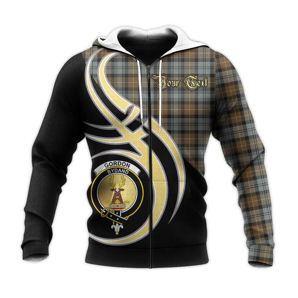 Printivon Gordon Weathered Clan Believe In Me Crest Tartan Knitted Hoodie Custom Your Text