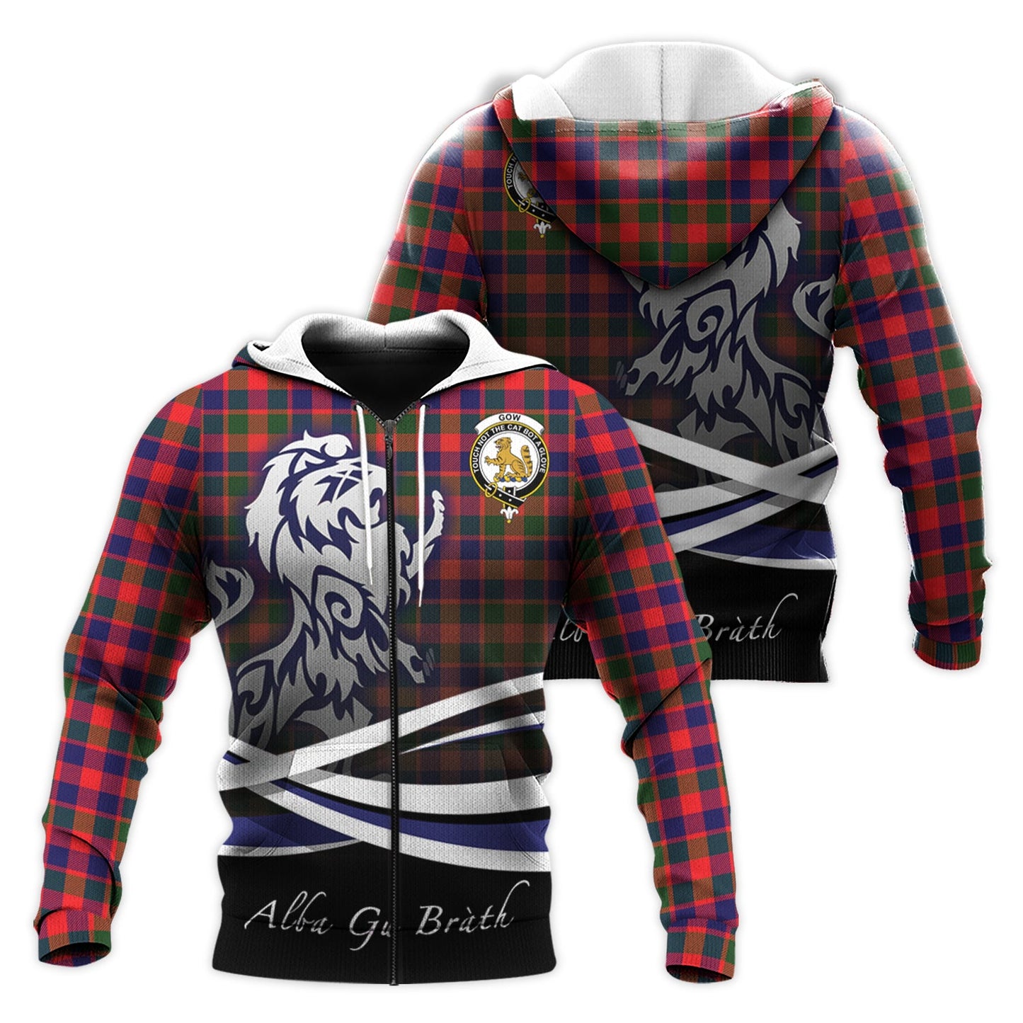Printivon Gow Modern Tartan Scottish Lion Hoodie