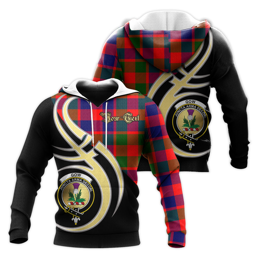Printivon Gow Of Skeoch Clan Believe In Me Crest Tartan Knitted Hoodie Custom Your Text
