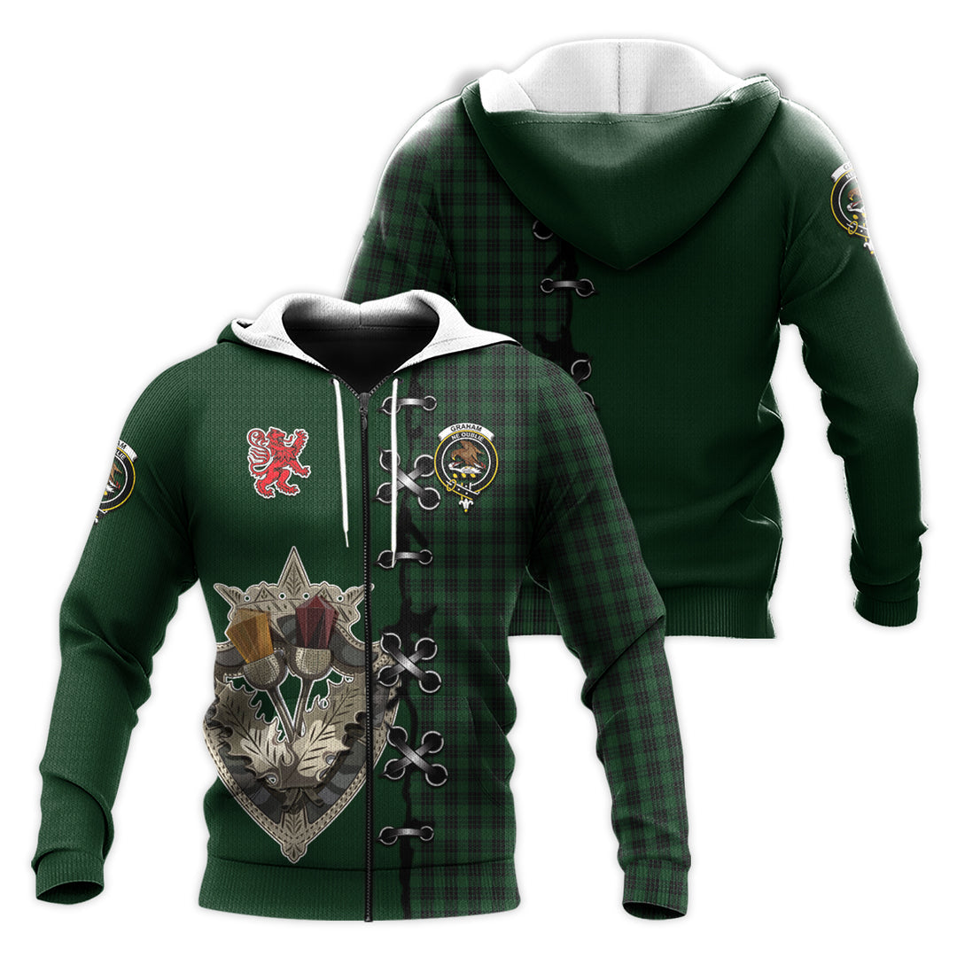 Printivon Graham Tartan Hoodie Lion Rampant And Celtic Thistle Style