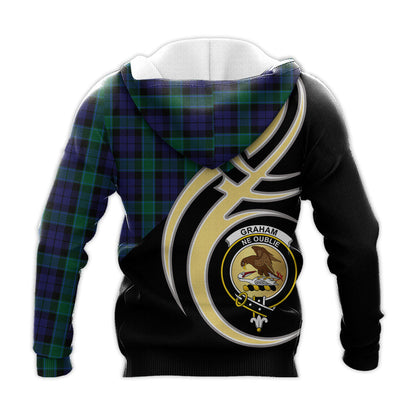 Printivon Graham Of Menteith Clan Believe In Me Crest Tartan Knitted Hoodie Custom Your Text