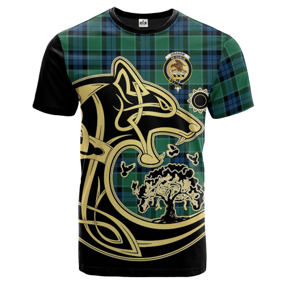 Printivon Graham of Menteith Ancient Crest Celtic Wolf Tartan T Shirt Custom Your Text
