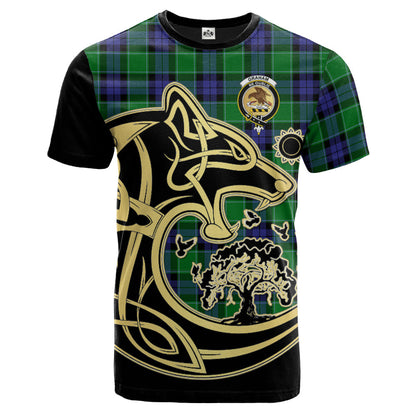 Printivon Graham of Menteith Modern Crest Celtic Wolf Tartan T Shirt Custom Your Text