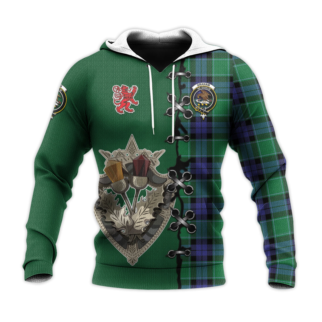 Printivon Graham Of Menteith Modern Tartan Hoodie Lion Rampant And Celtic Thistle Style