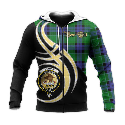 Printivon Graham Of Menteith Modern Clan Believe In Me Crest Tartan Knitted Hoodie Custom Your Text