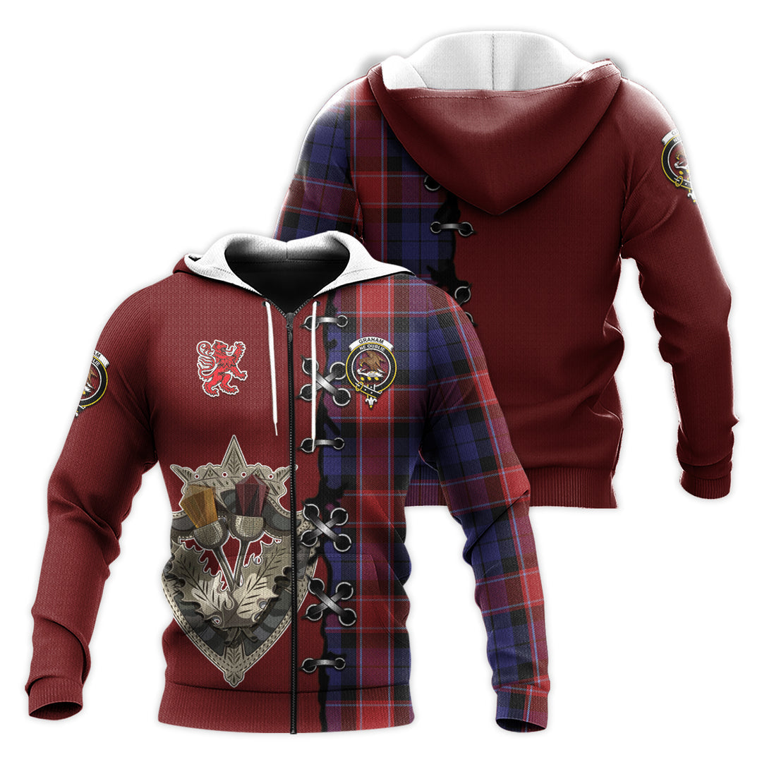Printivon Graham Of Menteith Red Tartan Hoodie Lion Rampant And Celtic Thistle Style