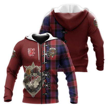 Printivon Graham Of Menteith Red Tartan Hoodie Lion Rampant And Celtic Thistle Style