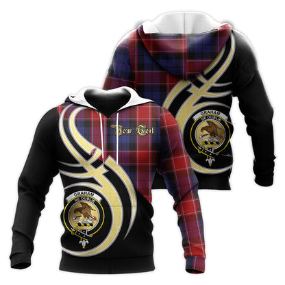 Printivon Graham Of Menteith Red Clan Believe In Me Crest Tartan Knitted Hoodie Custom Your Text