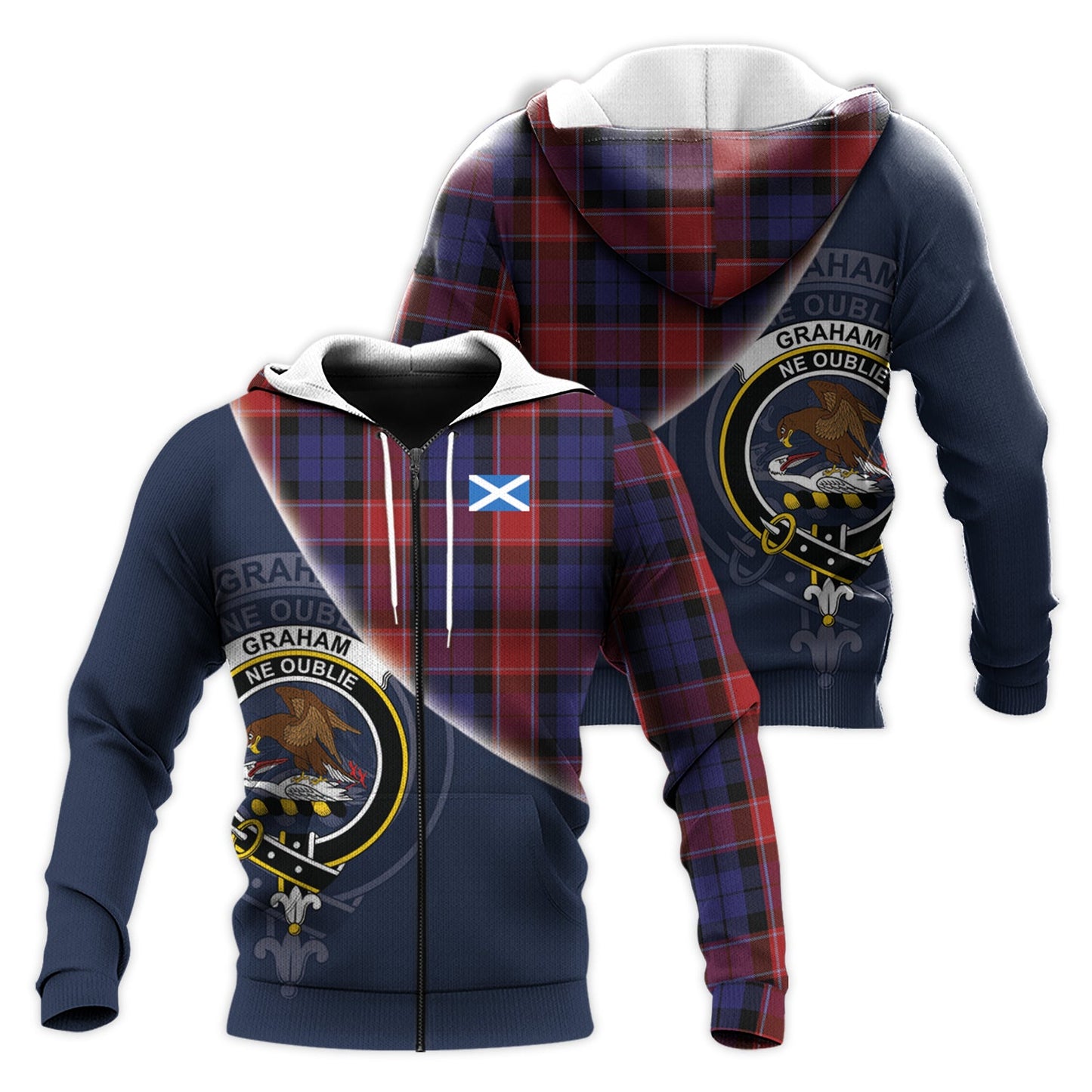 Printivon Graham Of Menteith Red Tartan Scottish Crest Hoodie