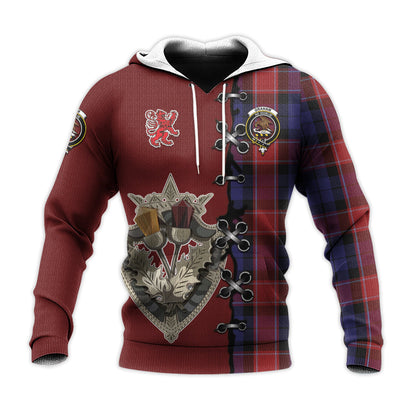 Printivon Graham Of Menteith Red Tartan Hoodie Lion Rampant And Celtic Thistle Style