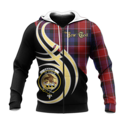 Printivon Graham Of Menteith Red Clan Believe In Me Crest Tartan Knitted Hoodie Custom Your Text