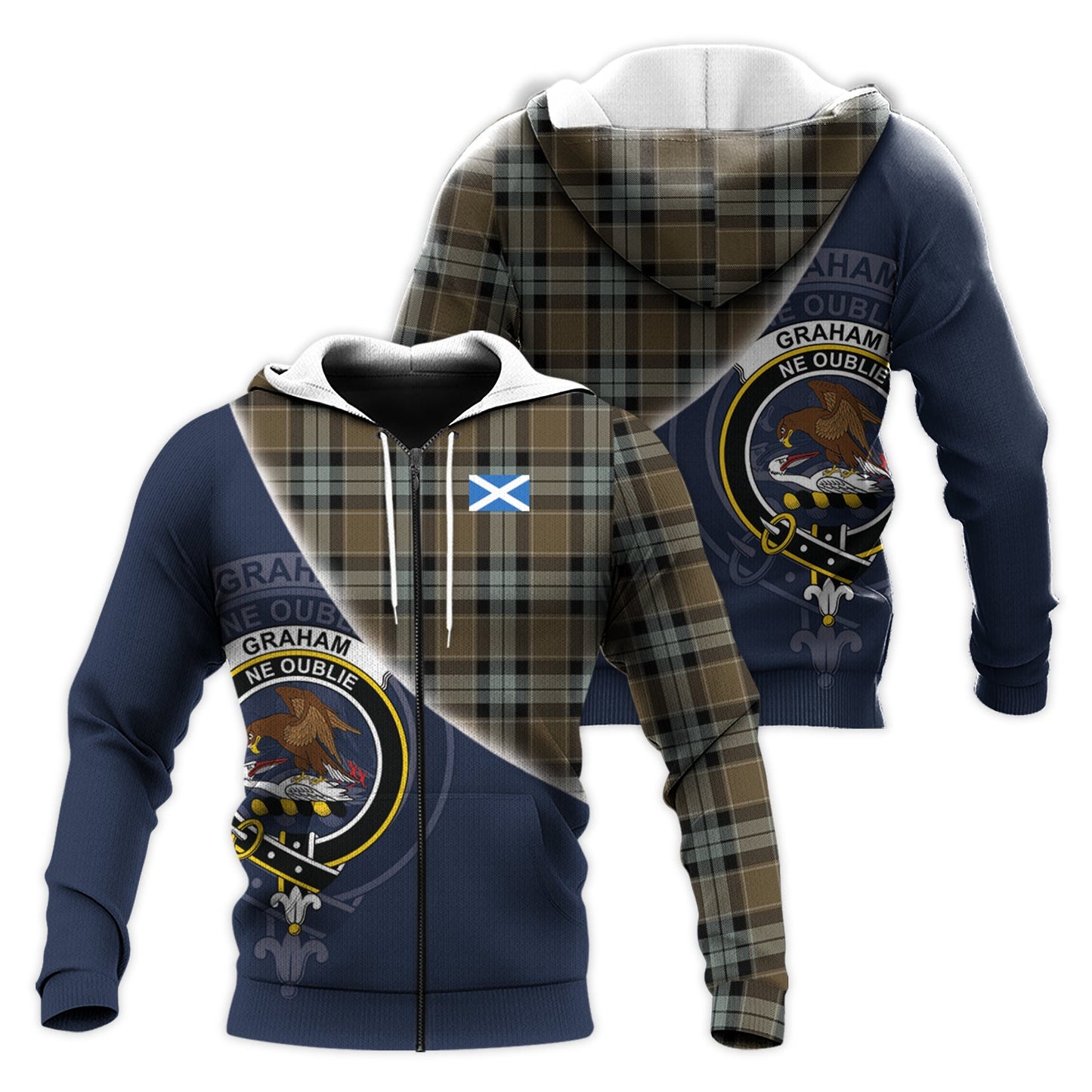 Printivon Graham Of Menteith Weathered Tartan Scottish Crest Hoodie