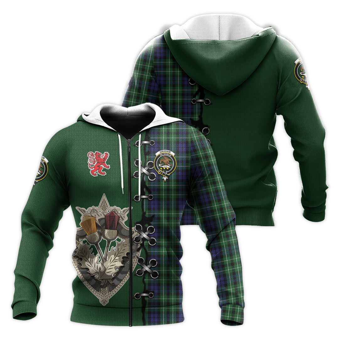 Printivon Graham Of Montrose Tartan Hoodie Lion Rampant And Celtic Thistle Style
