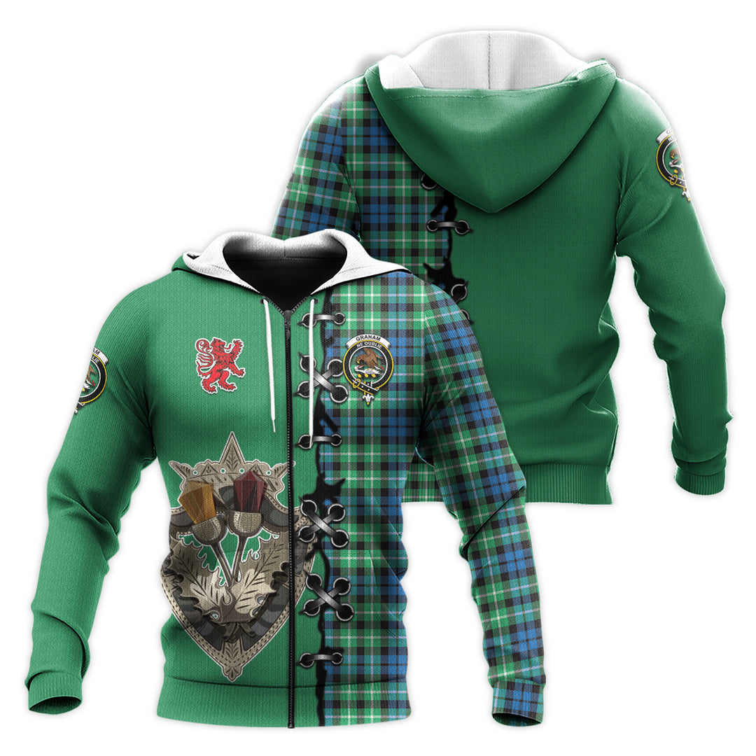Printivon Graham Of Montrose Ancient Tartan Hoodie Lion Rampant And Celtic Thistle Style