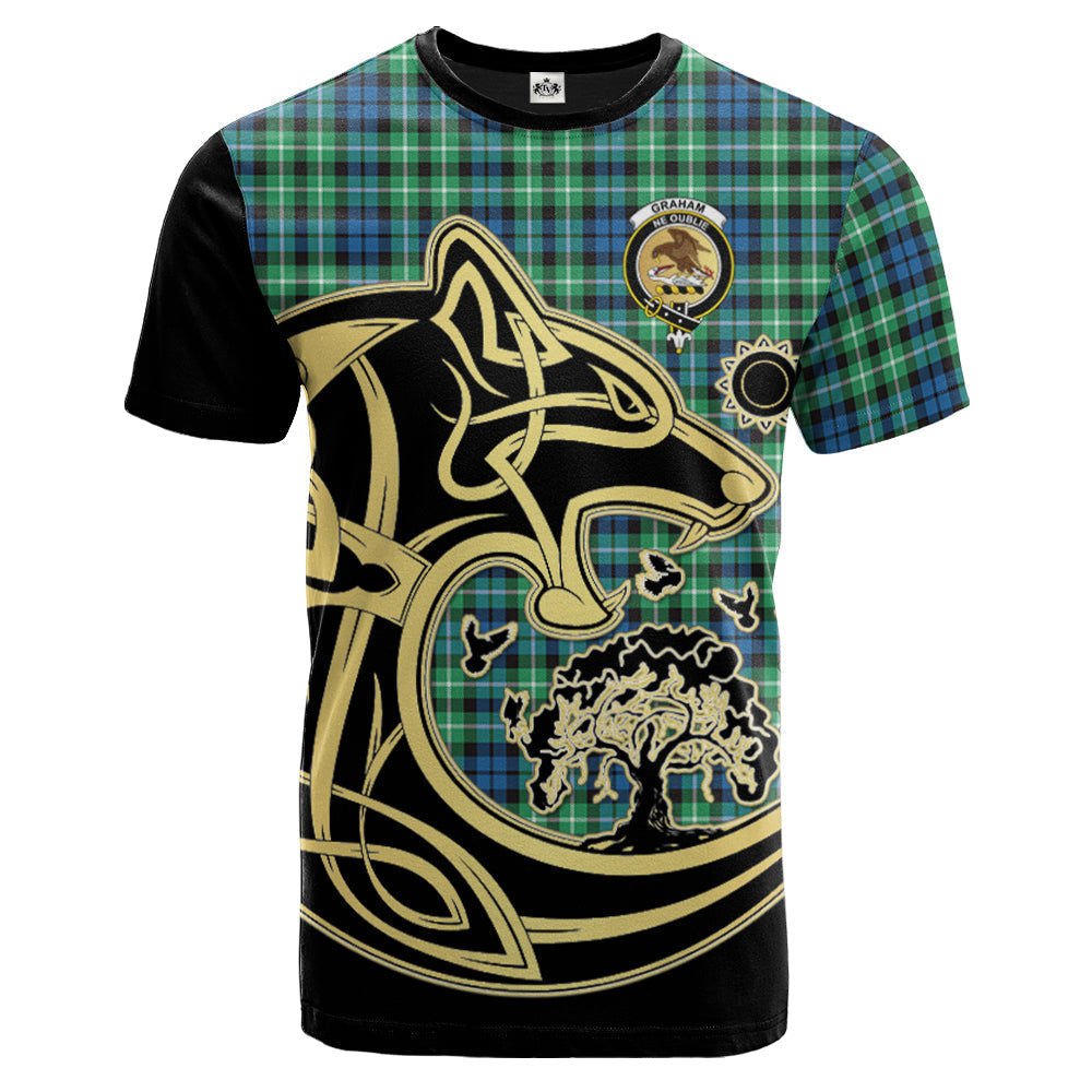 Printivon Graham of Montrose Ancient Crest Celtic Wolf Tartan T Shirt Custom Your Text
