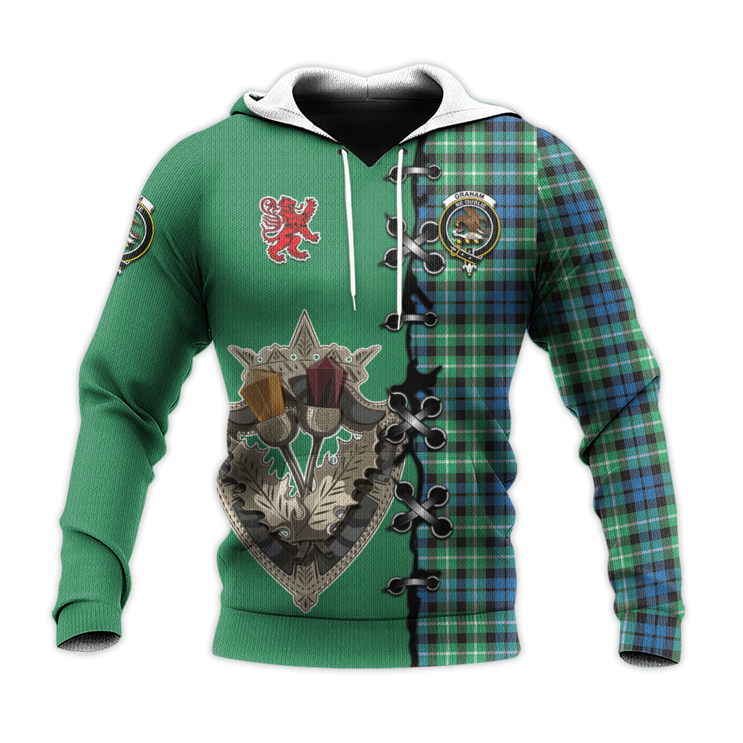 Printivon Graham Of Montrose Ancient Tartan Hoodie Lion Rampant And Celtic Thistle Style