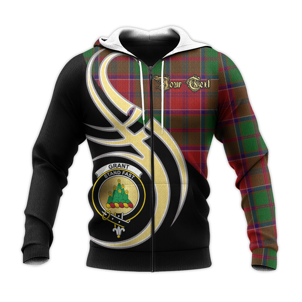 Printivon Grant Clan Believe In Me Crest Tartan Knitted Hoodie Custom Your Text