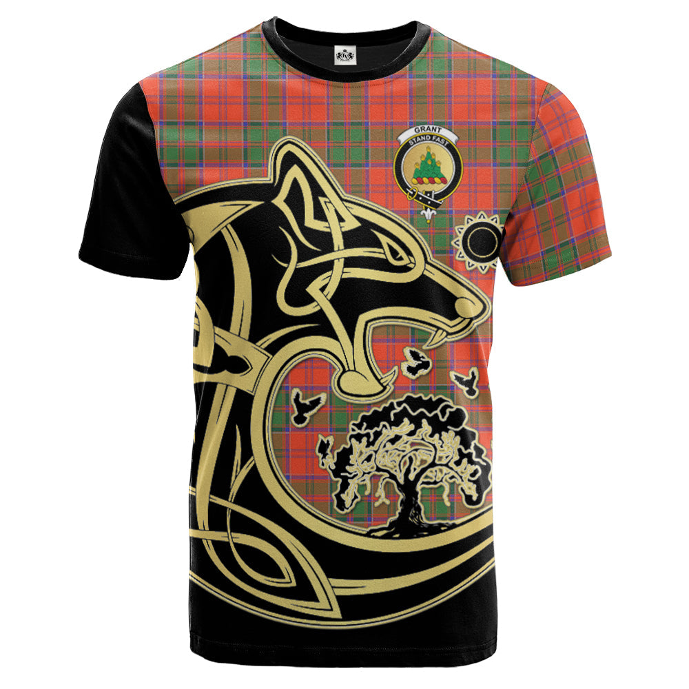 Printivon Grant Ancient Crest Celtic Wolf Tartan T Shirt Custom Your Text
