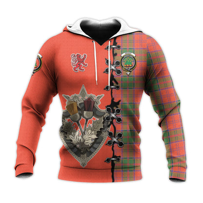 Printivon Grant Ancient Tartan Hoodie Lion Rampant And Celtic Thistle Style