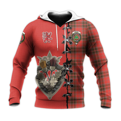 Printivon Grant Weathered Tartan Hoodie Lion Rampant And Celtic Thistle Style