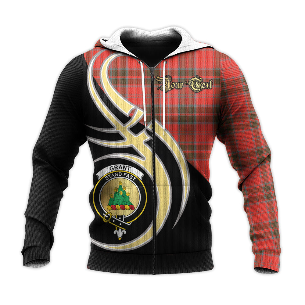 Printivon Grant Weathered Clan Believe In Me Crest Tartan Knitted Hoodie Custom Your Text