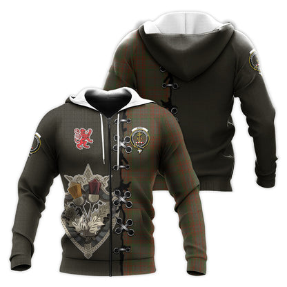 Printivon Gray Tartan Hoodie Lion Rampant And Celtic Thistle Style