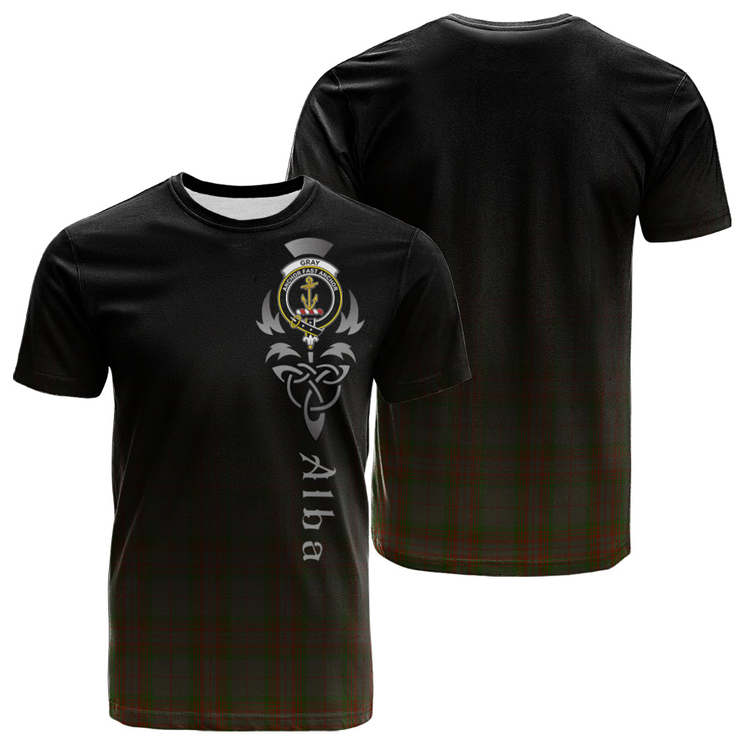 Printivon Gray Tartan Crest Alba Celtic T Shirt