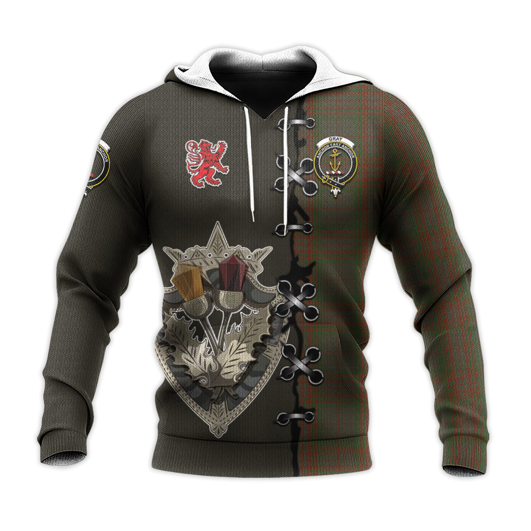 Printivon Gray Tartan Hoodie Lion Rampant And Celtic Thistle Style