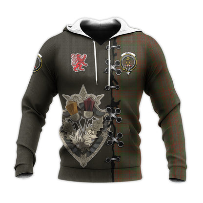 Printivon Gray Tartan Hoodie Lion Rampant And Celtic Thistle Style