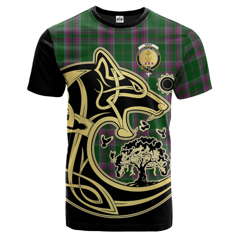 Printivon Gray Hunting Crest Celtic Wolf Tartan T Shirt Custom Your Text