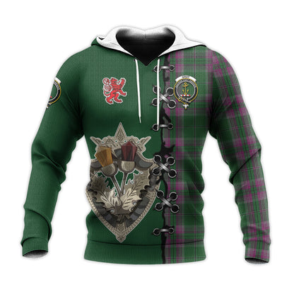 Printivon Gray Hunting Tartan Hoodie Lion Rampant And Celtic Thistle Style