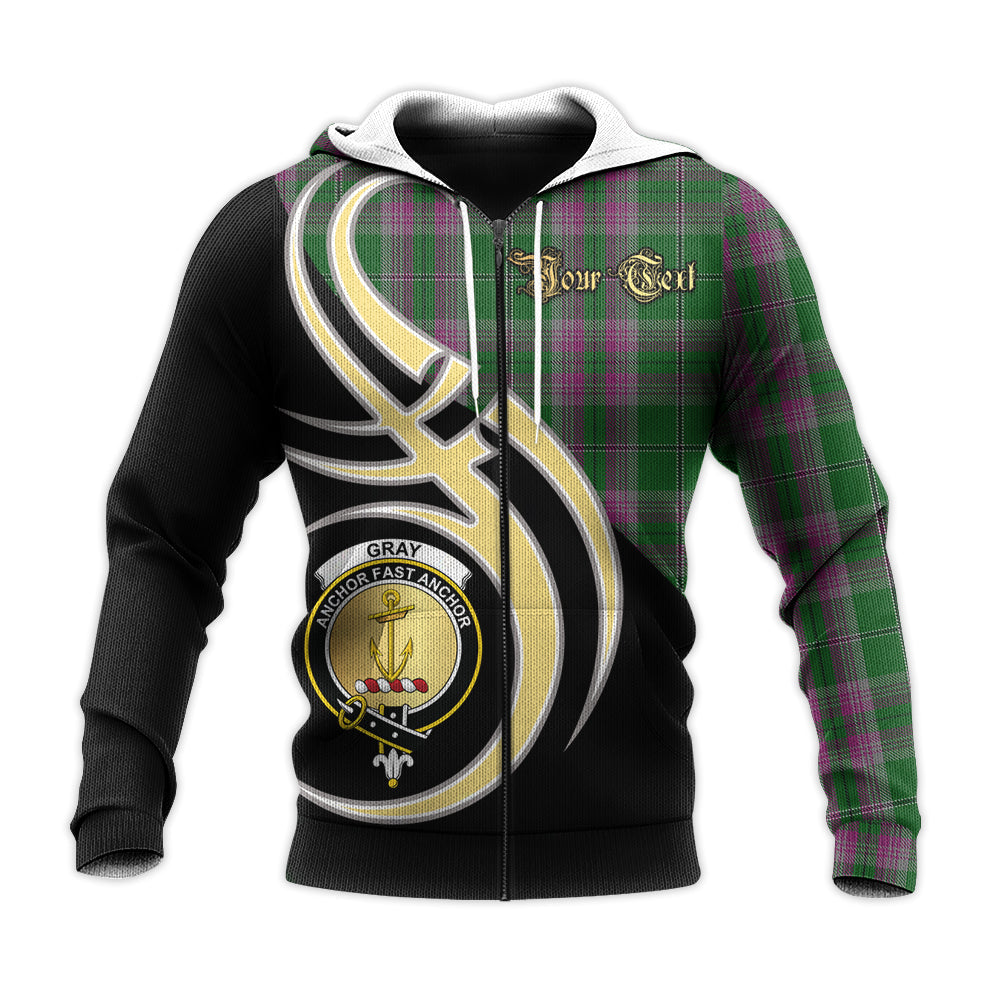 Printivon Gray Hunting Clan Believe In Me Crest Tartan Knitted Hoodie Custom Your Text