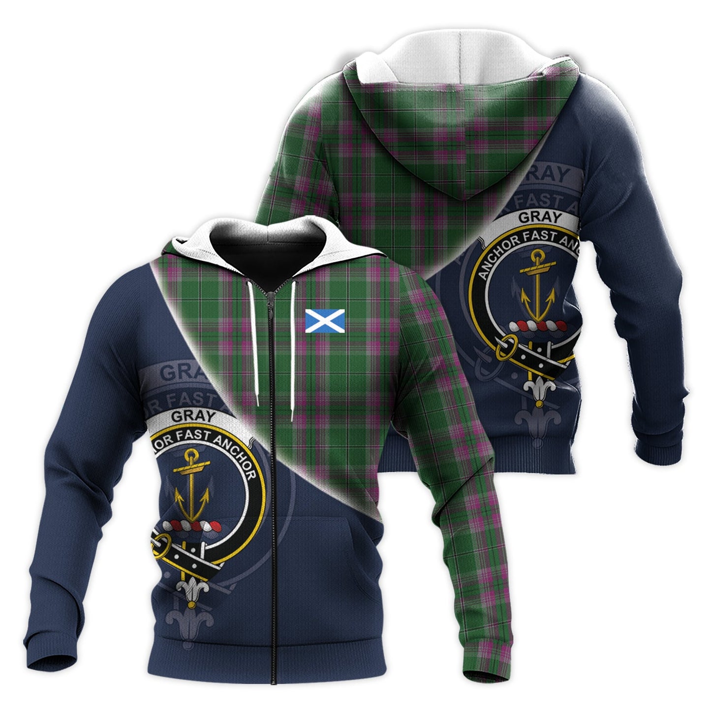 Printivon Gray Hunting Tartan Scottish Crest Hoodie