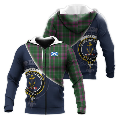 Printivon Gray Hunting Tartan Scottish Crest Hoodie