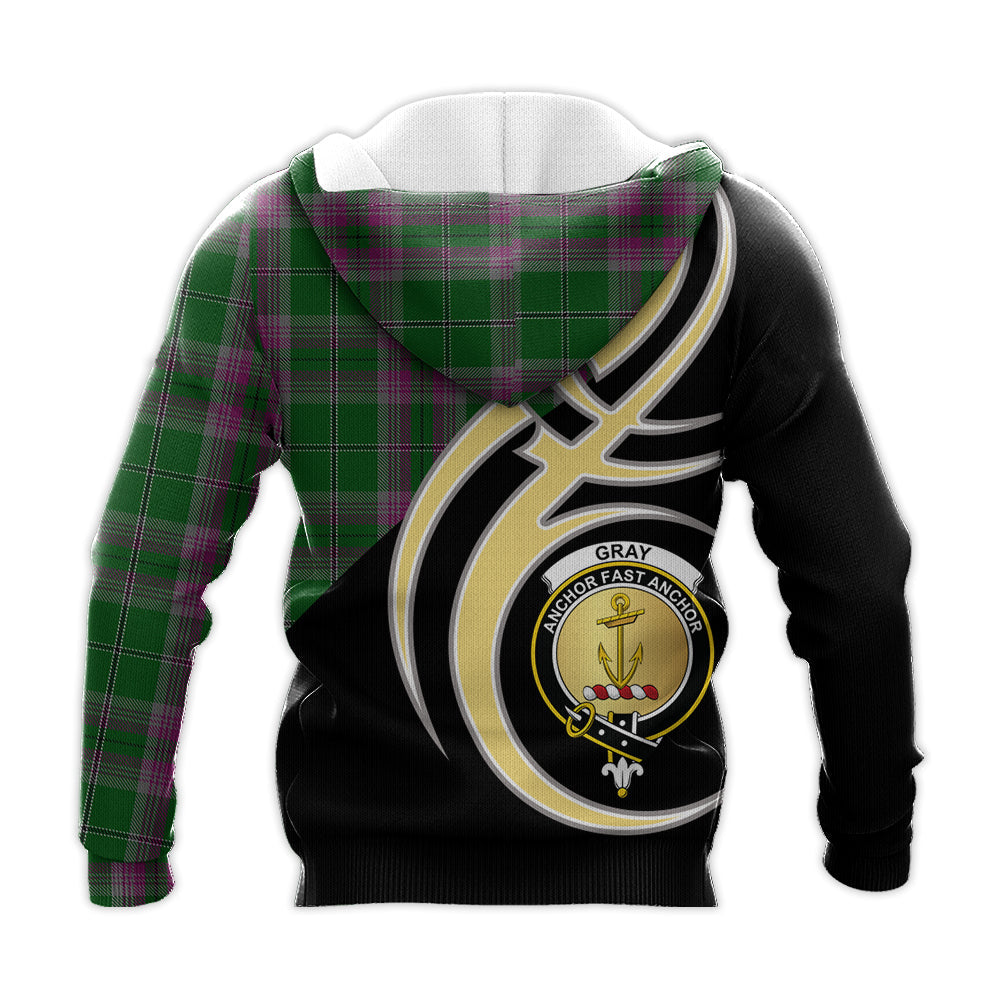 Printivon Gray Hunting Clan Believe In Me Crest Tartan Knitted Hoodie Custom Your Text