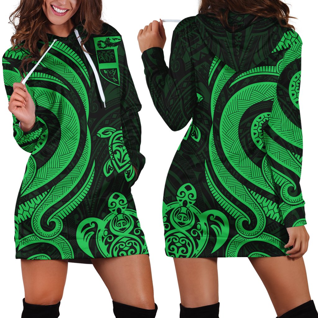 Fiji Women Hoodie Dress Green Tentacle Turtle