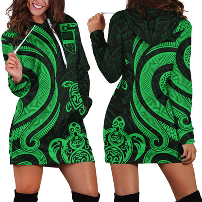 Fiji Women Hoodie Dress Green Tentacle Turtle
